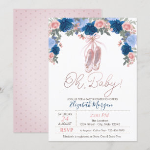 Invitation Chaussures de Ballet Points Floraux  Baby Shower 
