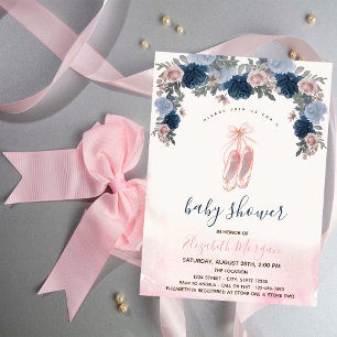 Invitation Chaussures de Ballet Rayures Roses Baby Shower 