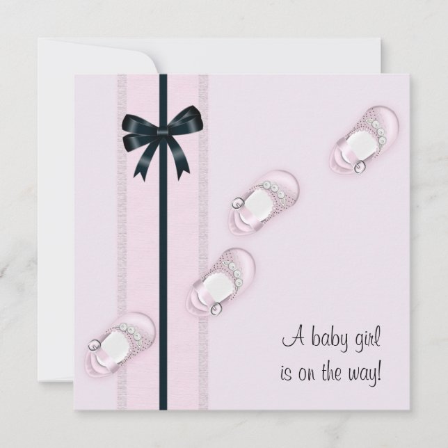 Invitation Chaussures de bébé rose Baby shower fille (Devant)