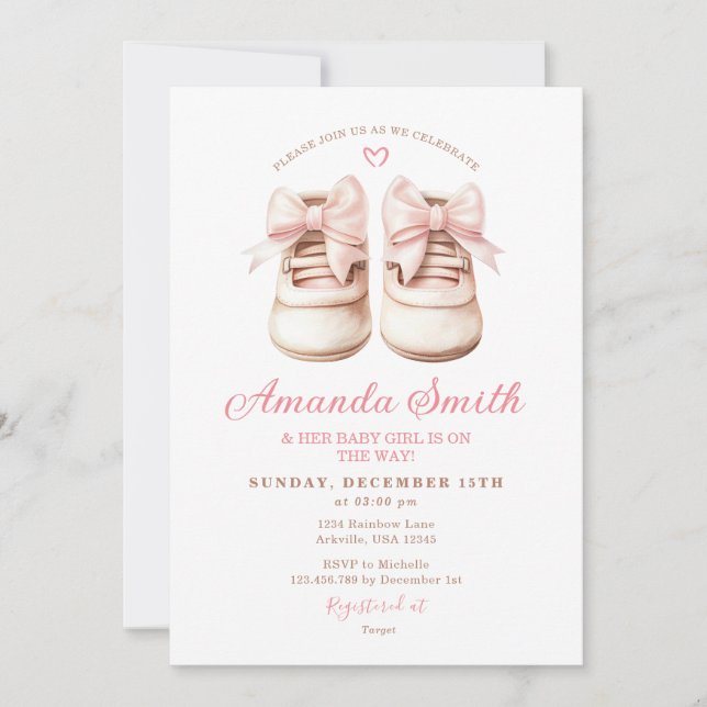 Invitation Chaussures de bébé rose rousse Baby shower Booties (Devant)