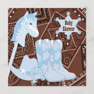 Invitation Chaussures de cow-boy marron bleues Baby Shower Co