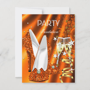 Invitation Chaussures dorées orange jaunes pour fête d'annive
