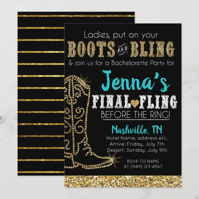 Invitation Chaussures et Country Western Nashville Party (Devant / Derrière)