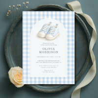 Chaussures Gingham Bleu Aquarelle pour Baby Shower