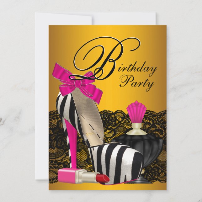 Invitation Chaussures haute talon rose et or rose Zebra Party (Devant)