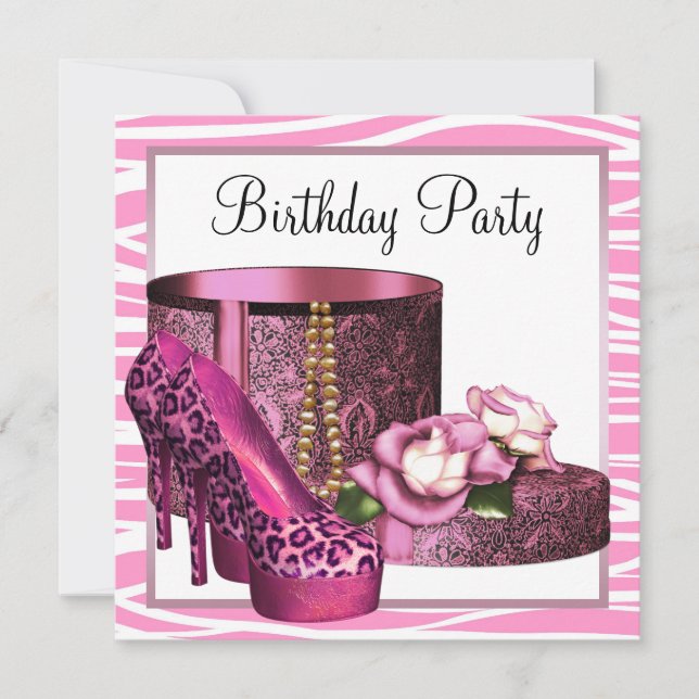 Invitation Chaussures Leopard High Heel rose Zebra Anniversai (Devant)