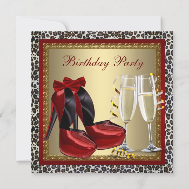 Invitation Chaussures Leopard Red High Heel Anniversaire (Devant)