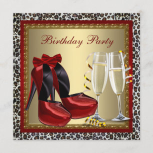Invitation Chaussures Leopard Red High Heel Anniversaire