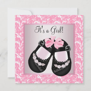 Invitation Chaussures noires à tourbillon rose Fille Bébé Ros