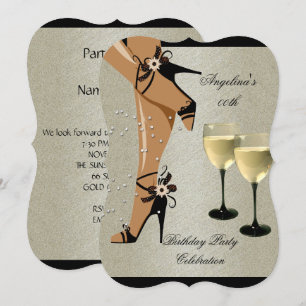 Invitation Chaussures noires Verre à vin fête d'anniversaire