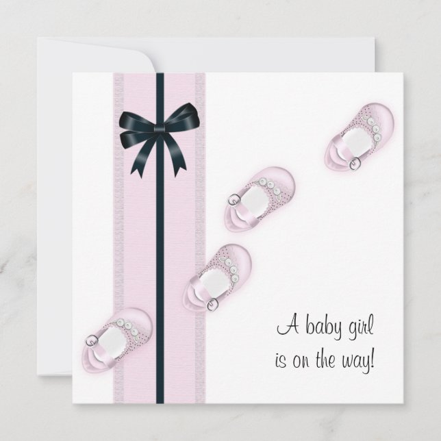 Invitation Chaussures pour bébés roses et noires Douche Invit (Devant)