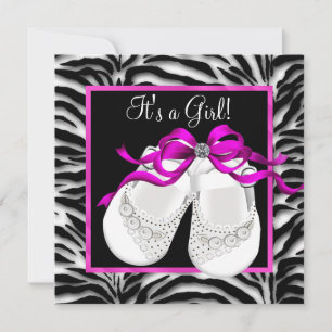 Invitation Chaussures pour bébés Zebra rose à chaud Baby Girl