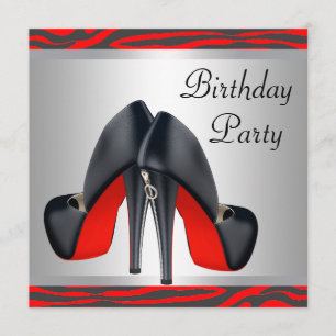 Invitation Chaussures Red High Heel Red Zebra Anniversaire