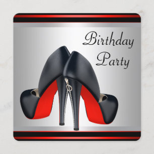 Invitation Chaussures Red High Heel Rouge et Noir fête d'anni