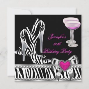 Invitation Chaussures Rose 30ème Anniversaire Fête Zèbre Cham