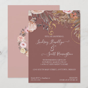 Invitation Chaussures Rose à fleurs séchées Boho Or Couples D