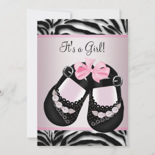 Invitation Chaussures rose noir Baby shower rose Zèbre