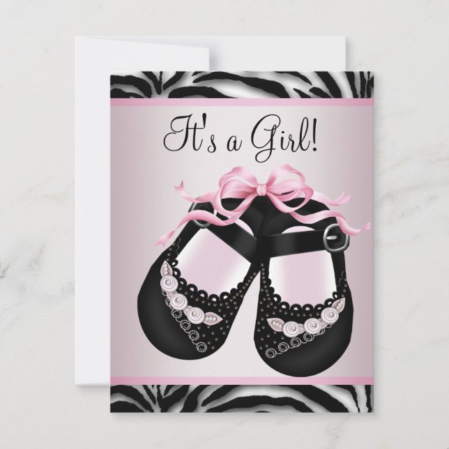 Invitation Chaussures rose noir Baby shower rose Zèbre (Devant)