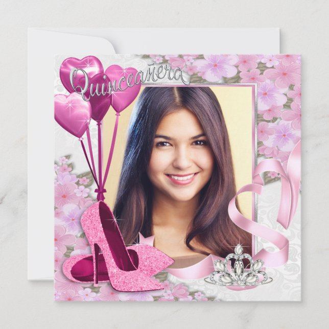 Invitation Chaussures roses Photo Quinceanera (Devant)