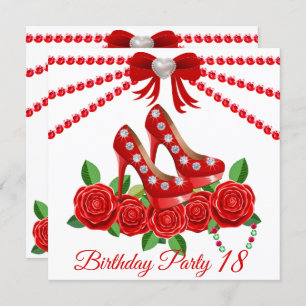 Invitation Chaussures Rouges, Bijoux Et Fleur Rose 18e Annive