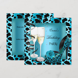 Invitation Chaussures sarcelle bleue léopard noir pour fête d