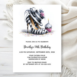 Invitation Chaussures Stiletto Rayées Fête d'Anniversaire