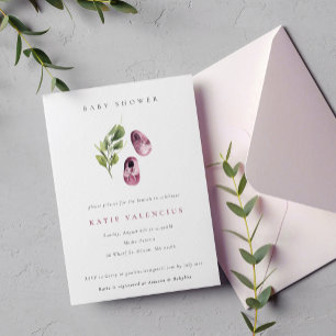Invitation Chaussures vert rose mignonne Baby shower Foliage 