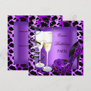 Invitation Chaussures violettes léopard noir pour fête d'anni