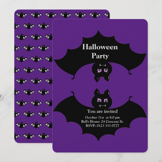 Invitation Chauve-Éffrayante d'Halloween sur Royal Purple (Devant / Derrière)