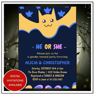 Invitation Chauve-souris mignonne Fantôme Il ou Elle Hallowee