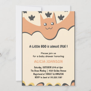 Invitation Chauve-souris mignonne Orange Petit boo Fête préna