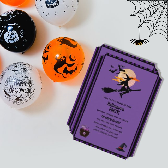 Invitation Chauve-souris violette Black Halloween Party (Créateur téléchargé)