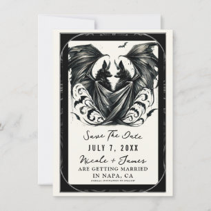 Invitation Chauves-souris d'amour gothique argent crème noir