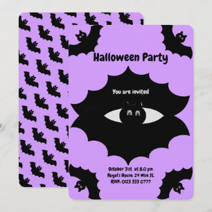 Invitation Chauves-souris d'Halloween sur Violet
