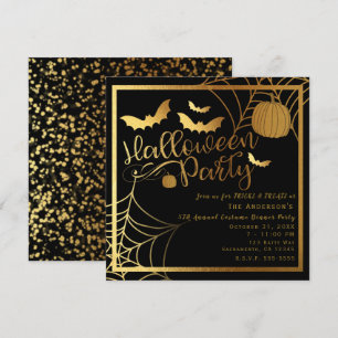 Invitation Chauves-souris en noir et or Citrouille Élégante F