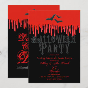 Invitation Chauves-souris gothiques et sang rouge dégoulinant