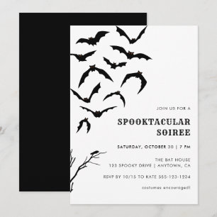 Invitation Chauves-souris noires et blanches Halloween Spookt