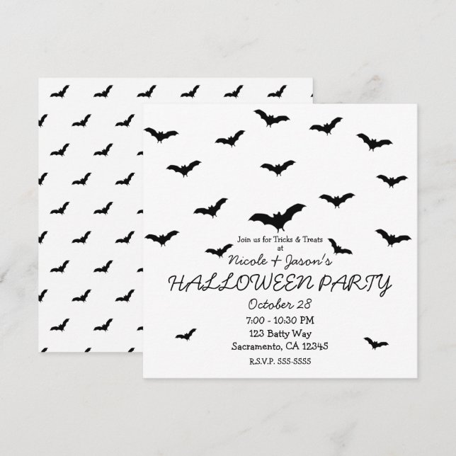 Invitation Chauves-souris noires & fête d'Halloween mignonne  (Devant / Derrière)