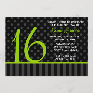 Invitation Chaux et anniversaire noir du bonbon 16 à rayures