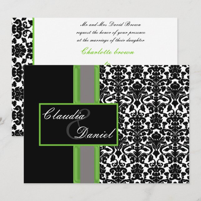 invitation chaux mariage damassé élégante (Devant / Derrière)