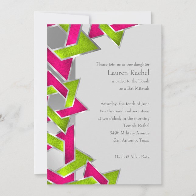 Invitation Chaux rose bat mitzvah étoile de David N'importe q (Devant)