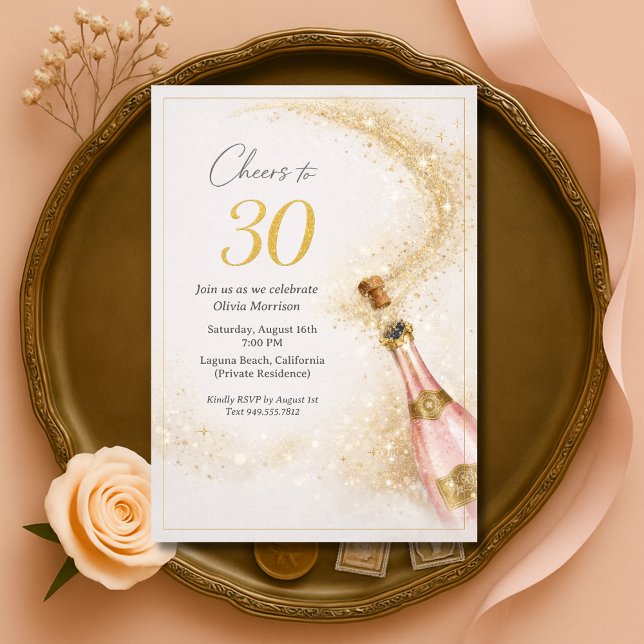 Invitation Cheers 30th Birthday Pink Gold Champagne (Créateur téléchargé)