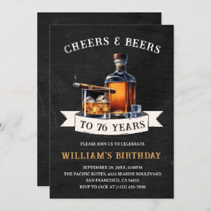Invitation Cheers & Beers Rustic 76e Pays Fête d'anniversaire