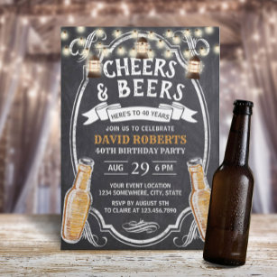 Invitation Cheers & Beers Rustic Chalkboard 40e anniversaire