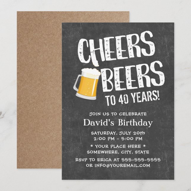 Invitation Cheers & Bières Anniversaire de la fête Chalkboard (Devant / Derrière)