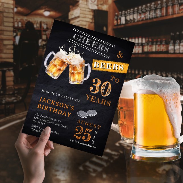 Invitation Cheers & Bières Rustic Chalkboard Quel âge Anniver (Cheers & Beers Rustic Chalkboard Any Age Birthday Invitation)
