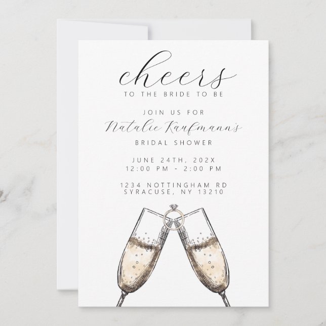Invitation Cheers Elegant Bubbly Fête des mariées Champange (Devant)