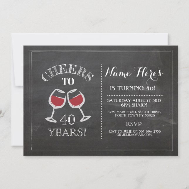 Invitation Cheers Red Wine Anniversaire Boire Chalk Invitatio (Devant)