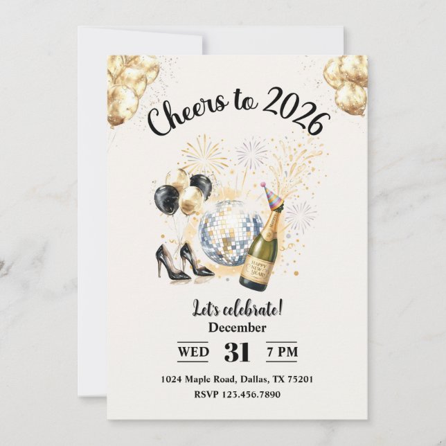Invitation Cheers to 2026 New Year’s Eve Party (Devant)