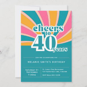 Invitation "Cheers to 40 years", bleu rétro 40th